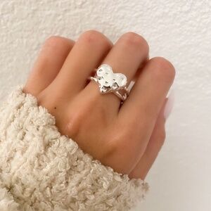 925 Sterling Silver Textured Foil Heart Ring Geometric Ring Silver Heart Ring